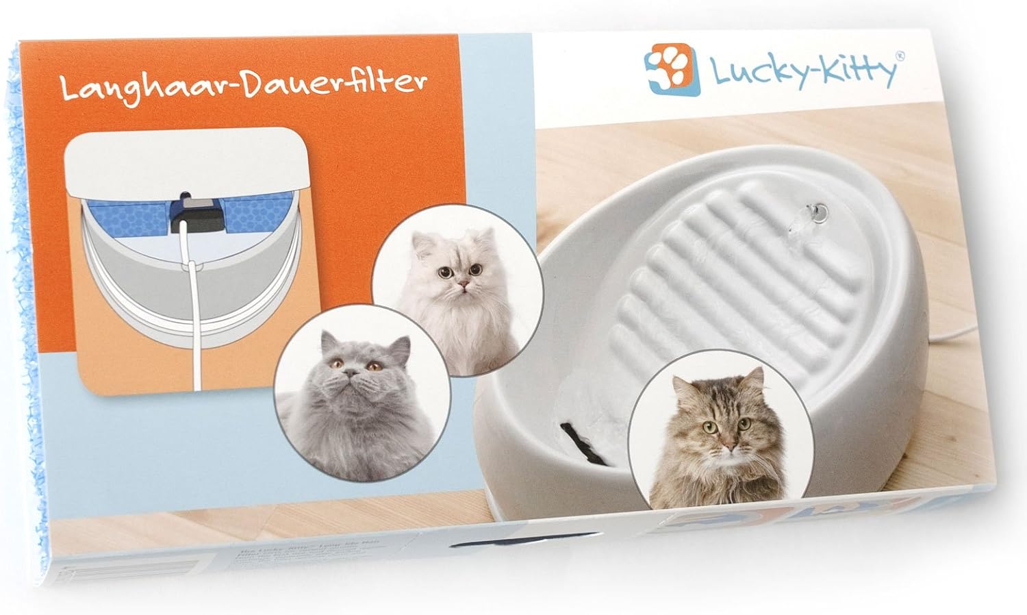 Lucky-Kitty Original Langhaar-Dauerfilter für Keramikbrunnen, Auswaschbar