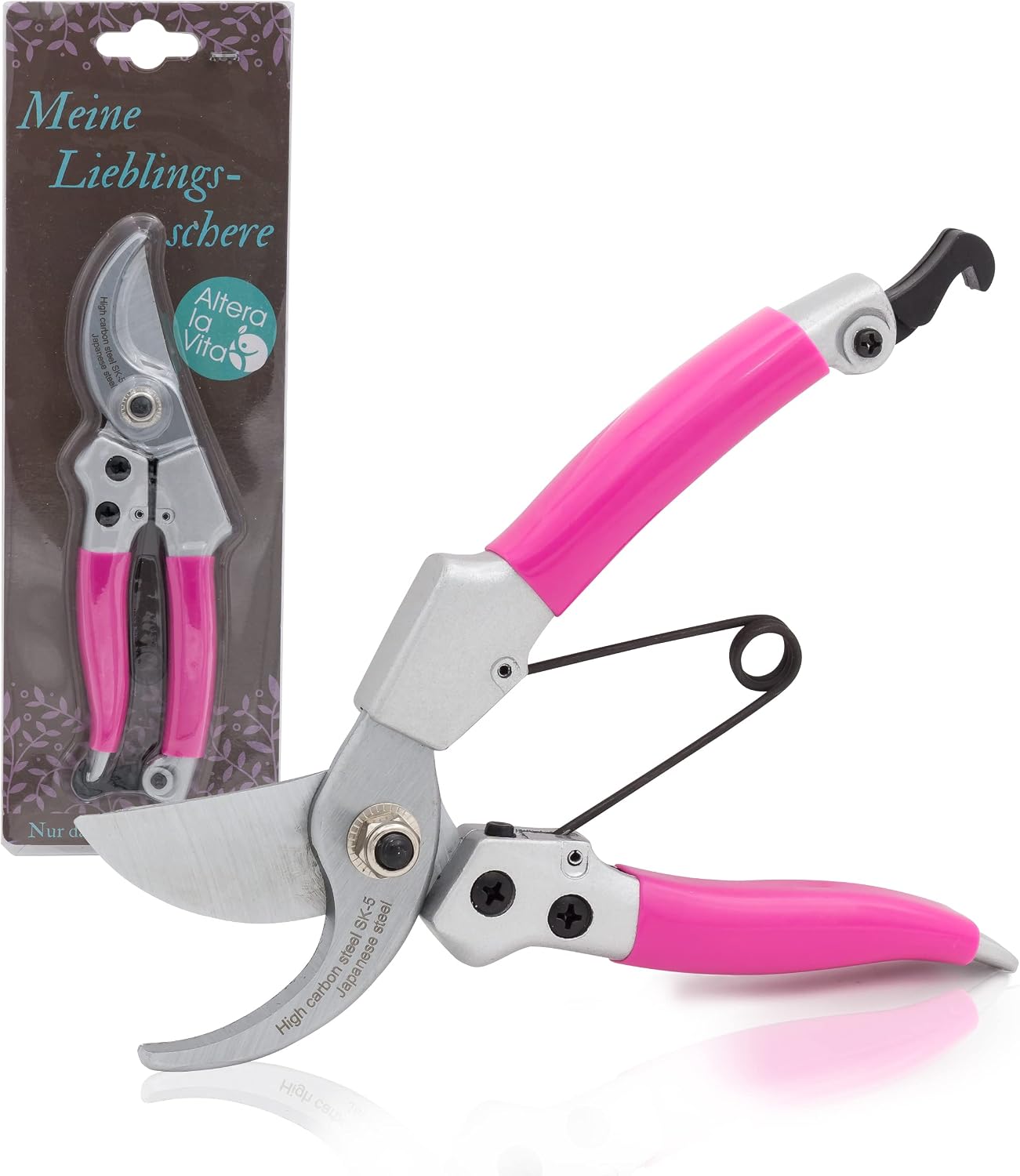 Professionelle Floristenschere Gartenschere Baumschere Rosenschere | klein und ergonomisch für Rechts- und Linkshänder | Bypass-Schere scharfe SK5-Stahl Klingen | 18 cm pink (Schwarz)