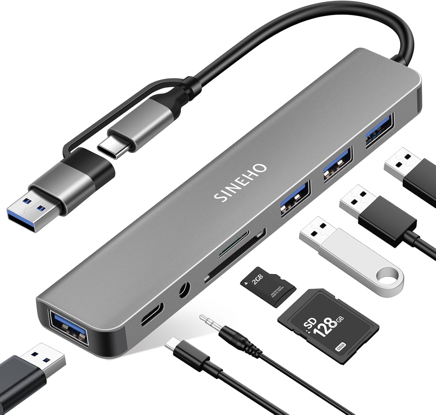 8-in-1 USB Hub mit USB-C/USB-A Doppelanschluss