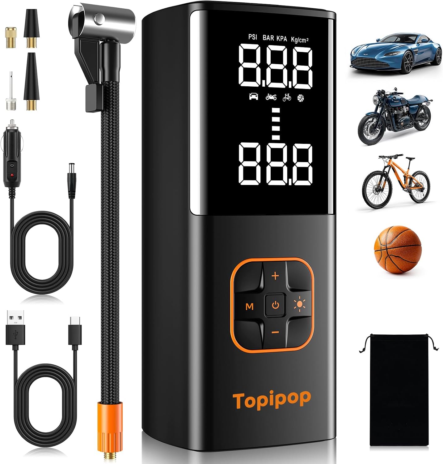 Topipop Elektrische Luftpumpe, 150 PSI, kompakt & tragbar