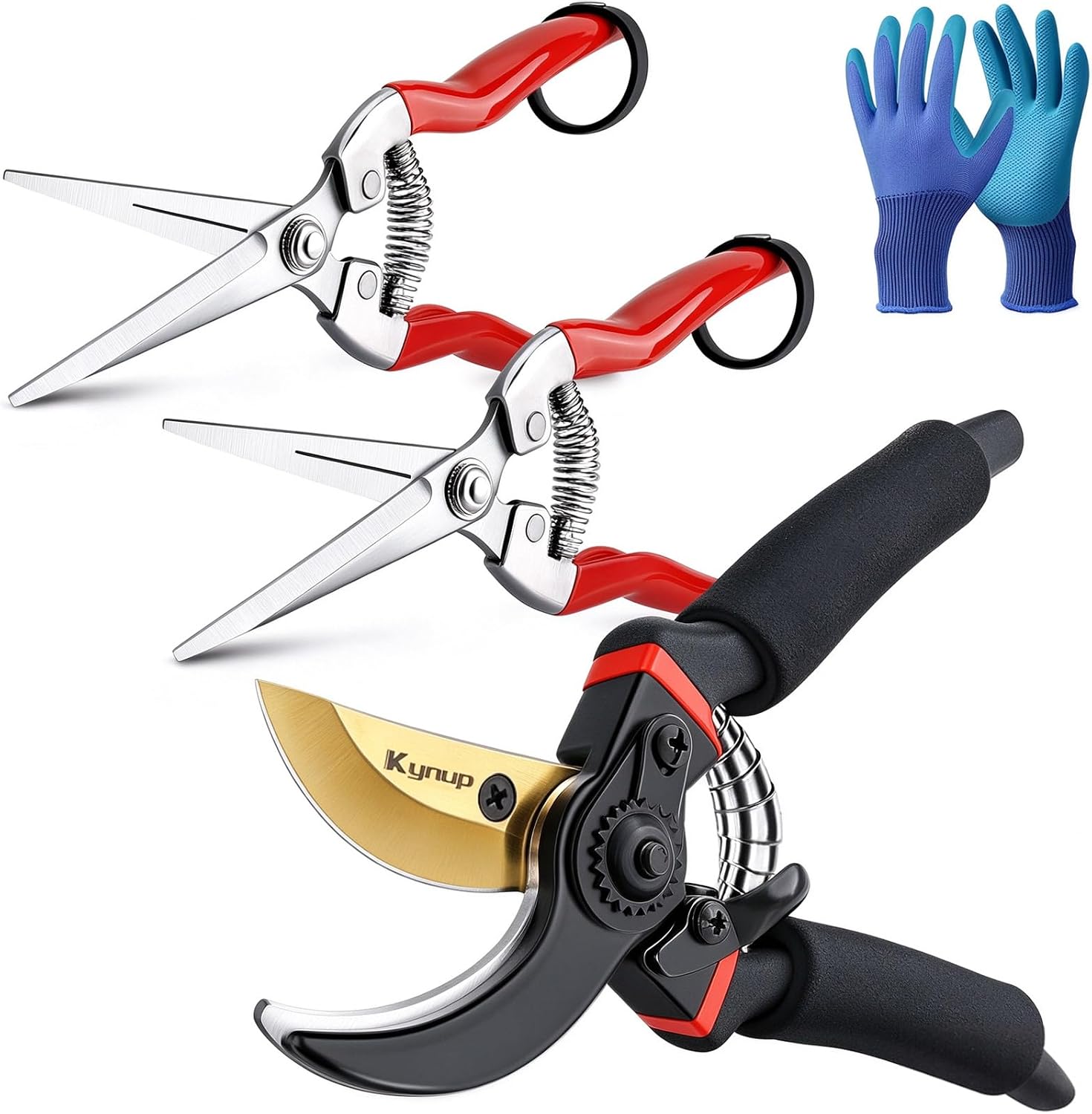 Kynup Gartenschere Set, Rosenschere mit handschuhen, Ernteschere Garten