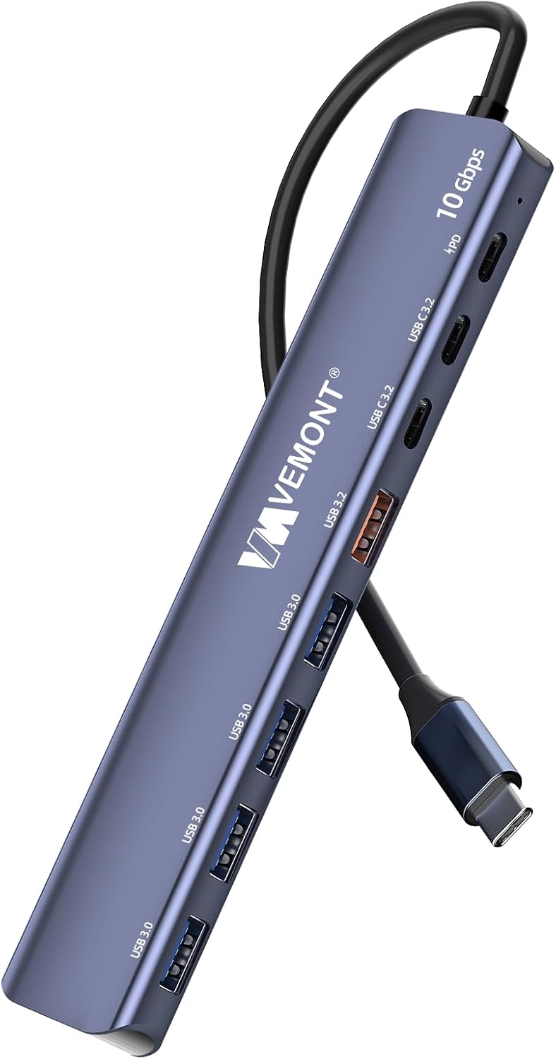 USB C Hub 10Gbps,VEMONT 7 in 1 USB 3.1 Hub mit 2 USBC 3.2/USB 3.2/4 USB 3.0