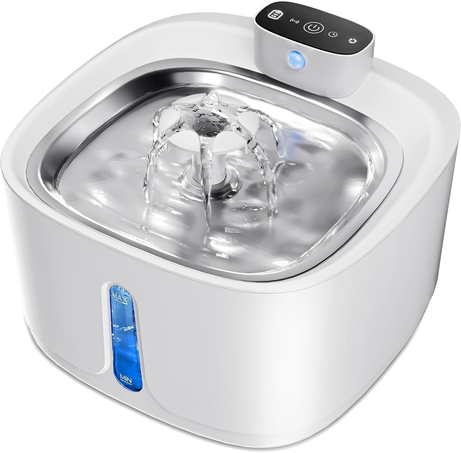 3.2L Trinkbrunnen für Katze Kabellos, Katzenbrunnen Kabellos für Katzen mit Bewegungsmelder Große Kapazität Katzentrinkbrunnen,4000mAh,Leise Wasserpumpe, Tablett aus Edelstahl für Katze, Weiß
