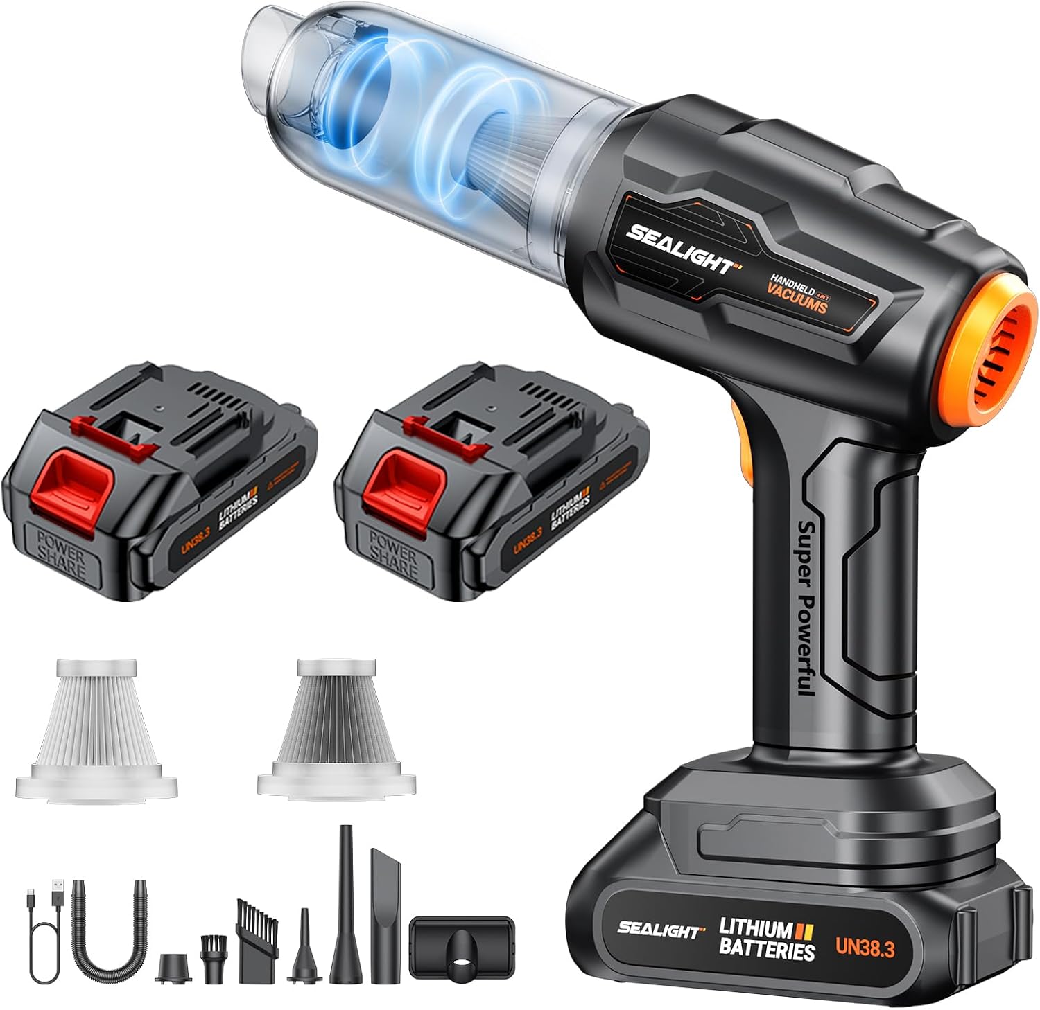 SEALIGHT Handstaubsauger Akku,50000PA Mini Kabellos Auto Staubsauger Stark