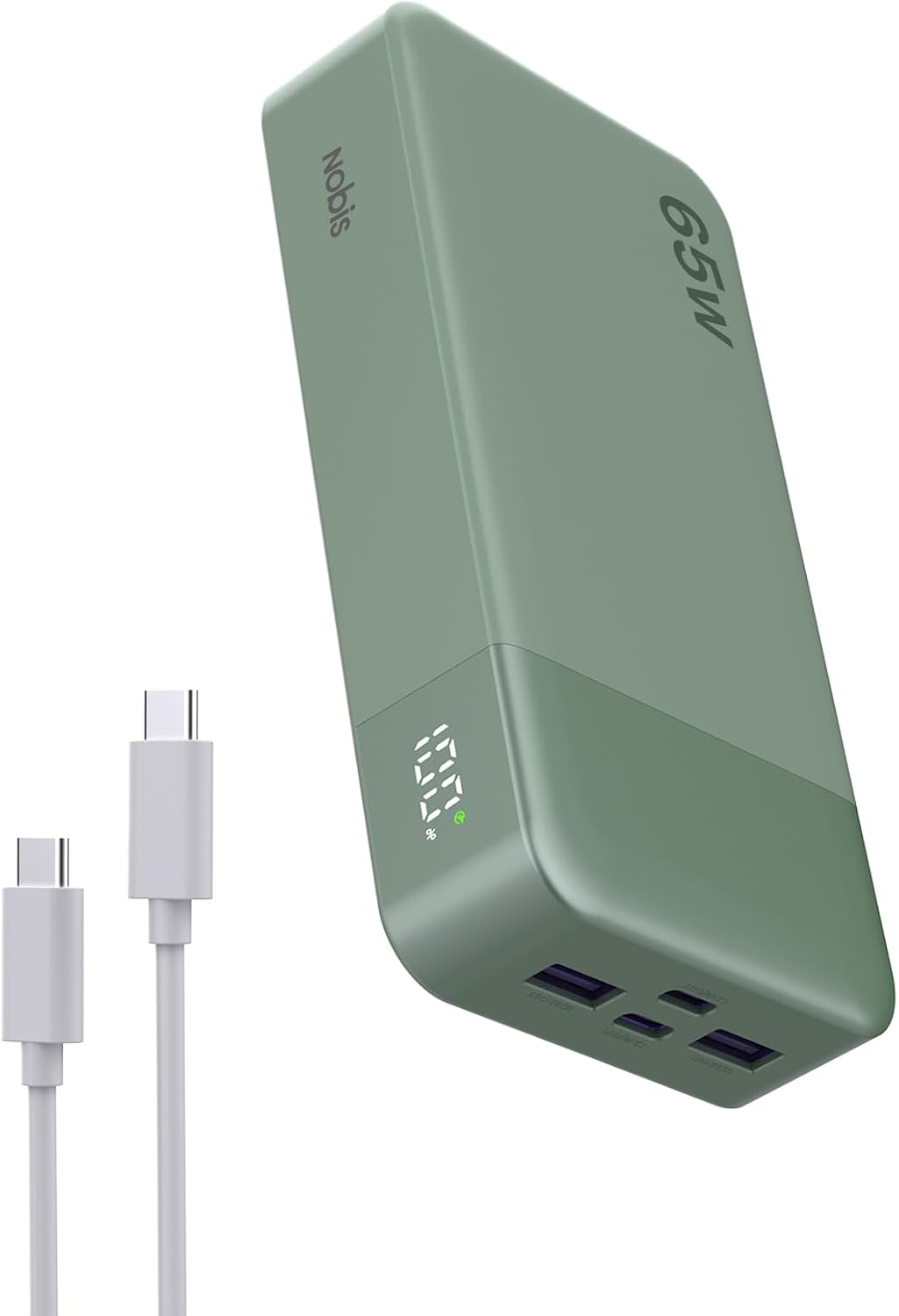 NOBIS 65W 20000 mAh PD QC Schnelllade Powerbank mit Digitalanzeige | 2×USB-C(EIN/Aus) & 2×USB-A(Ans), geeignet für Laptops, Handys, Tablets, Kopfhörer