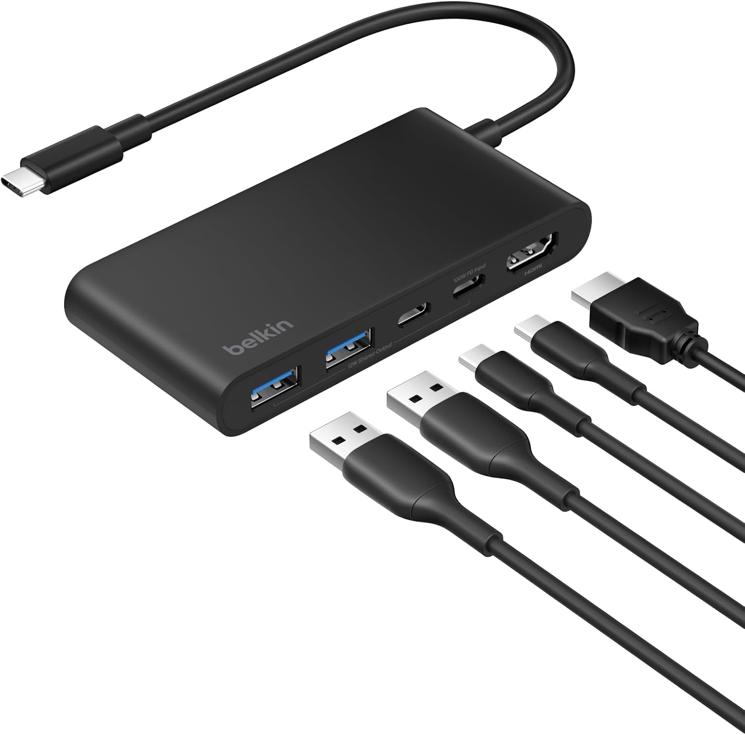 Belkin USB C Hub, 5-in-1 Docking Station, HDMI, 4K bei 60 Hz, 100 W Power Delivery, 5 Gbit/s Datentransfer, USB-C Adapter für MacBook, iPad Pro, Chromebook usw., Verbessertes HDMI 2.0 – Schwarz