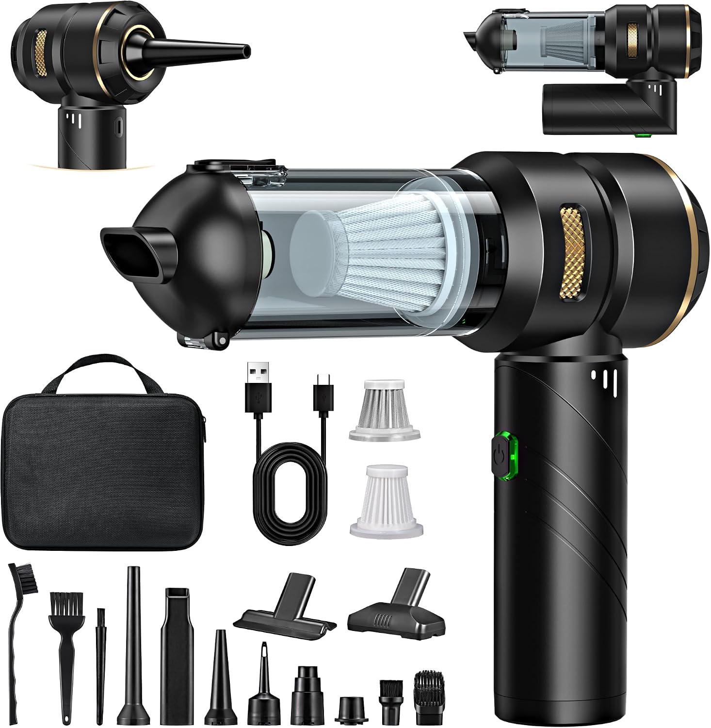 Handstaubsauger Akku 4-in-1,Auto Staubsauger Stark,28000PA HandstaubsaugerKabellos,3-Gang 240000 U/min Handstaubsauger Akku Testsieger für Auto,Küche,PC,Sofa,Büro,Haus& Tierhaar Reinigung