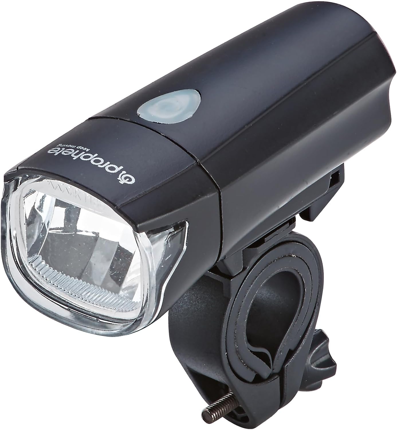 Prophete LED-Scheinwerfer Fahrradlicht 30 Lux, Umschaltbar auf 15 Lux, LED-Frontlicht mit Batterieindikator und Silikonhalterung, inkl. Befestigungsmaterial