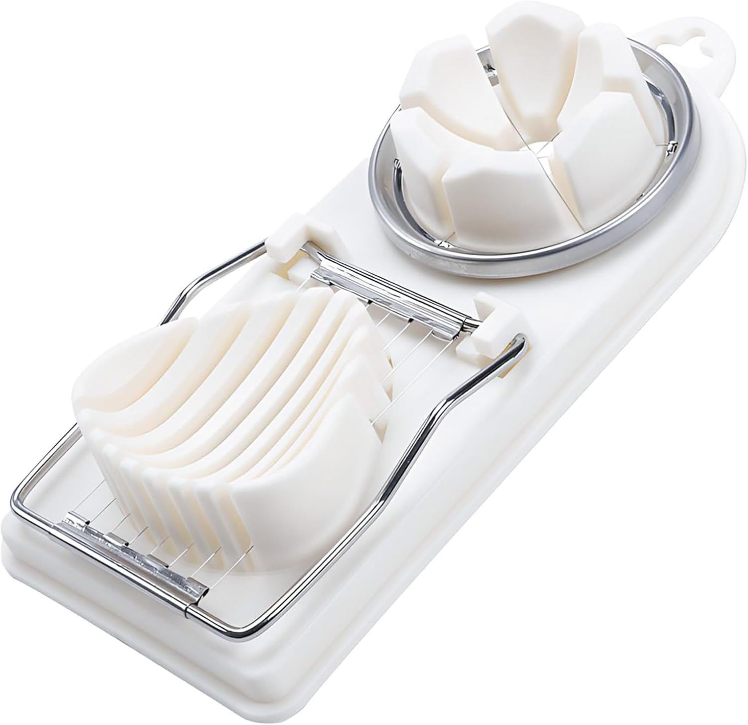 2-in-1 Eierschneider & Schneider aus Edelstahl - Robuster Eierschneider für hartgekochte Eier, Multifunktionaler Würfelschneider und Hobel für Bananen, Erdbeeren und weiche Früchte