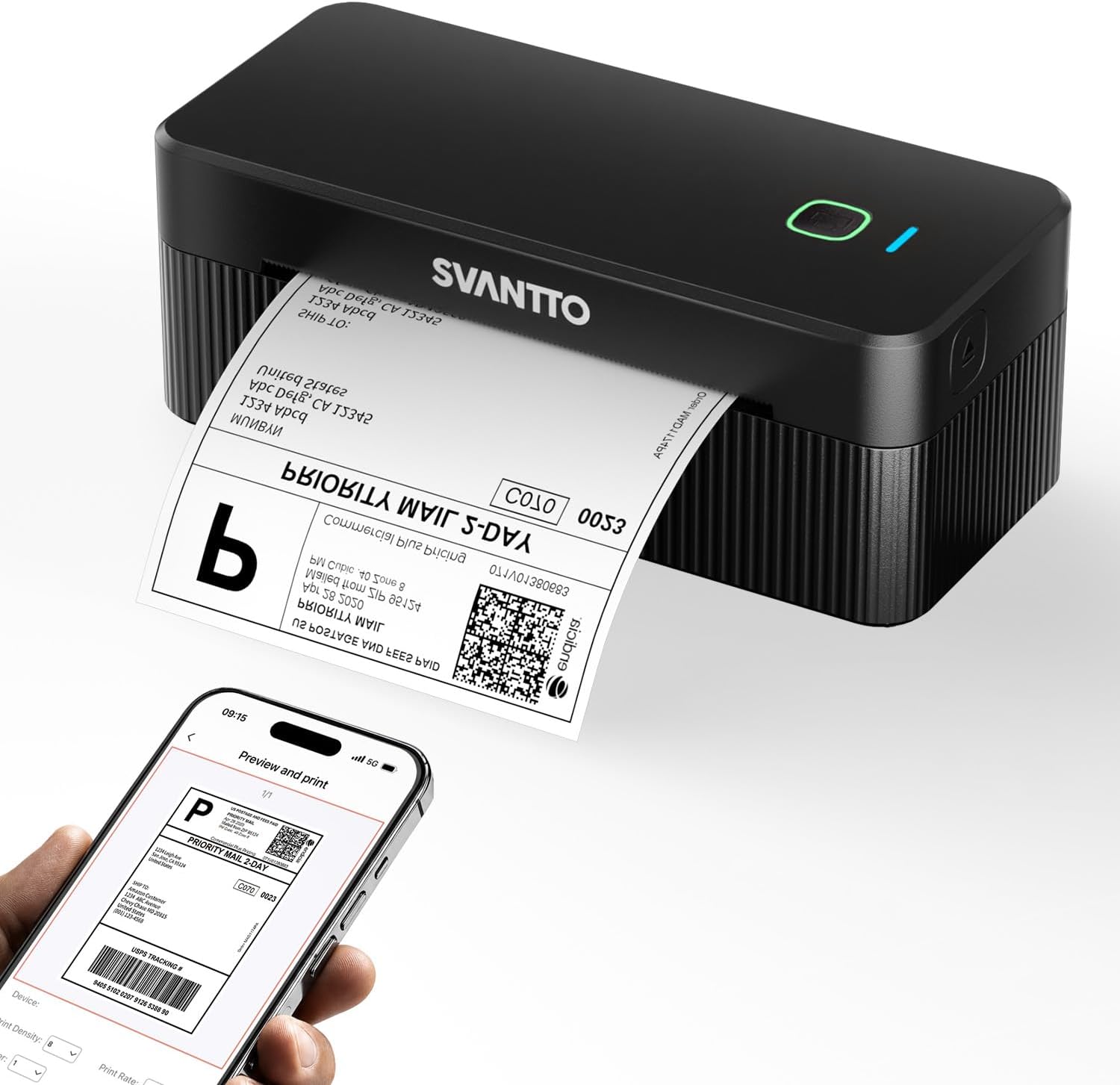 SVANTTO Bluetooth Etikettendrucker 4x6, DHL Thermodrucker, ST-425, Schwarz