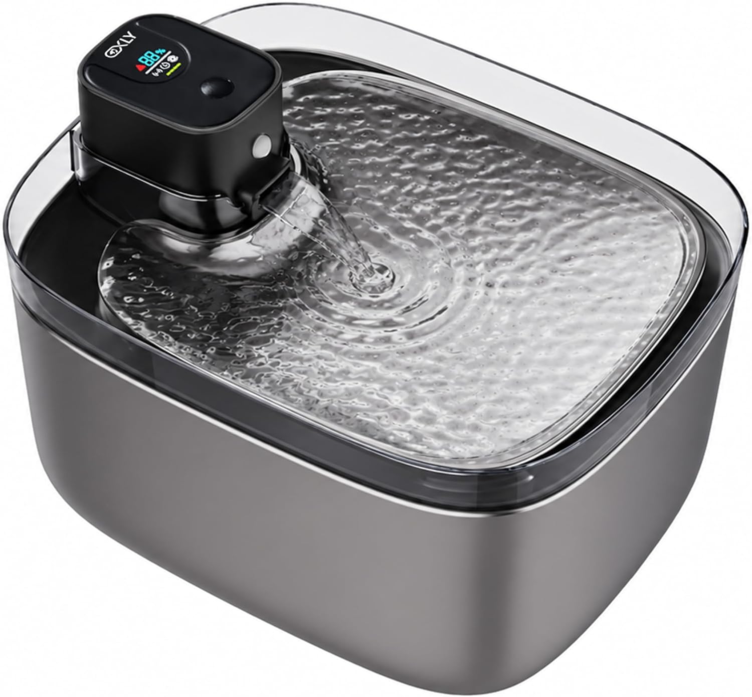 Katzenbrunnen Kabellos Edelstahl 304 - Flüsterleise <20dB, 5,5L, 45 Tage Akkulaufzeit, LCD-Display, UV-C-Lampe, Bewegungsmelder - Automatischer Trinkbrunnen & Wasserspender für Katzen und Hunde