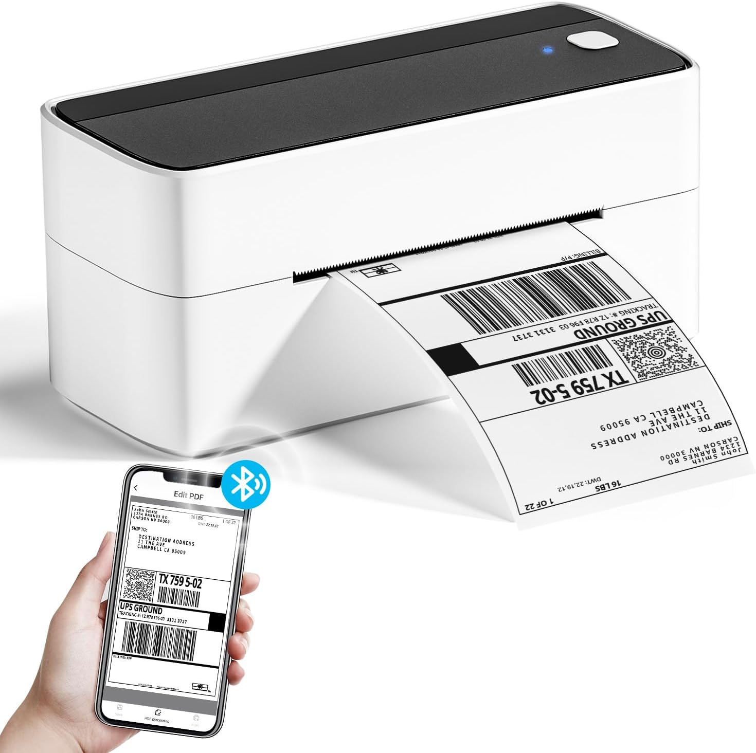 Phomemo Neuer Bluetooth Etikettendrucker mit Etikettenhalter, Schwarz-weiß