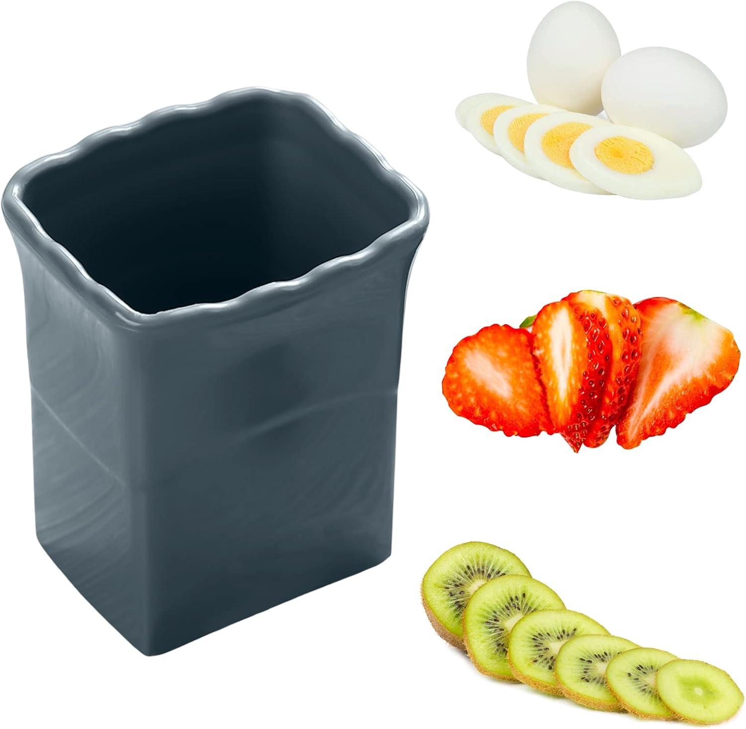 Eierschneider Edelstahl Fruit Slicer Eierteiler mit Klingen aus Edelstahl Eischneidewerkzeug Cup Slicer Egg Slicer Kitchen Gadget für Schnelle Herstellung von Obst Gemüse Salat (Dunkelblau)