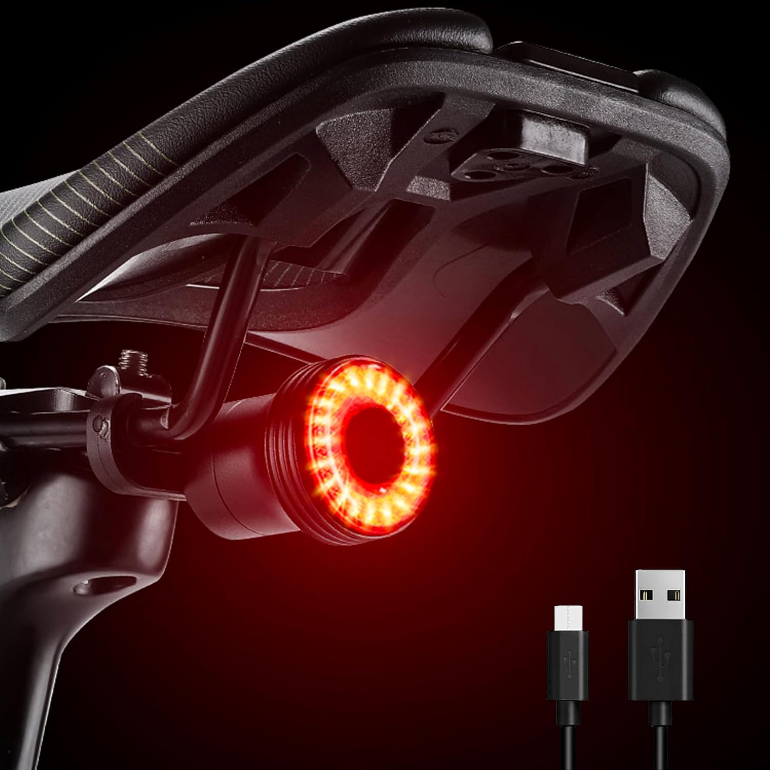 Fahrrad Bremslicht,Smart Rücklicht-Fahrrad mit USB C,Wasserdicht Fahrradlicht Hinten,StVZO Standard Fahrradbeleuchtung,Fahrad Zubehör,5 Modi LED Fahrrrad Rücklicht mit 2 Installationsmodi