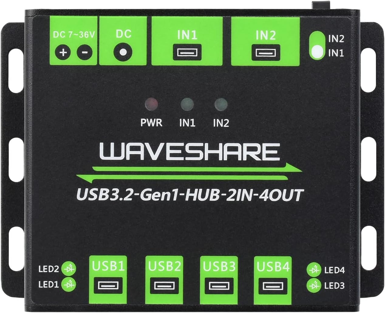 Waveshare Industrial Grade Powered USB HUB, Extending 4X USB 3.2 Ports, Switchable Dual Hosts, Multi Protections, Compatible with Windows 11/10/8.1/8/7/XP