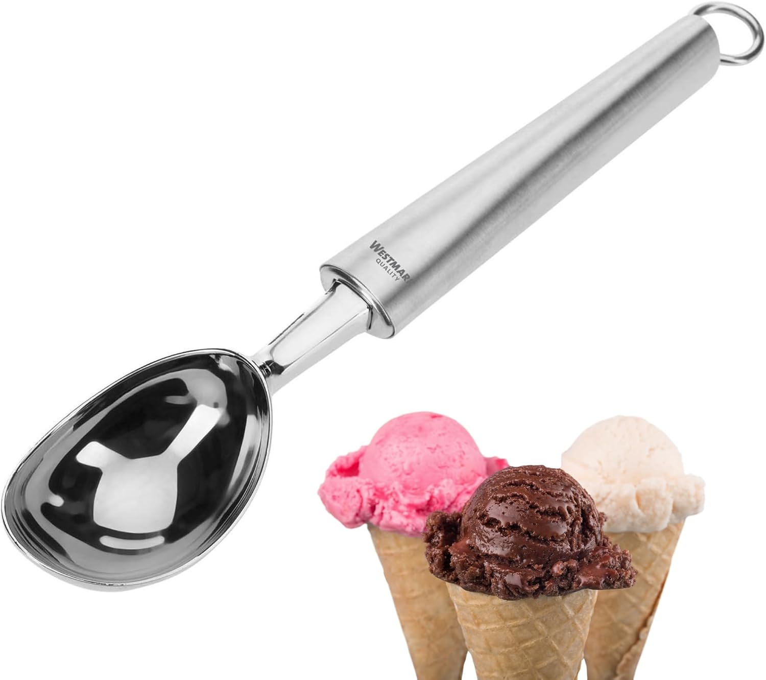 Westmark Speiseeislöffel/Eisportionierer, mit Zangengriff, Länge: 21,8 cm, Rostfreier Edelstahl, Profi, Silber, 62942270