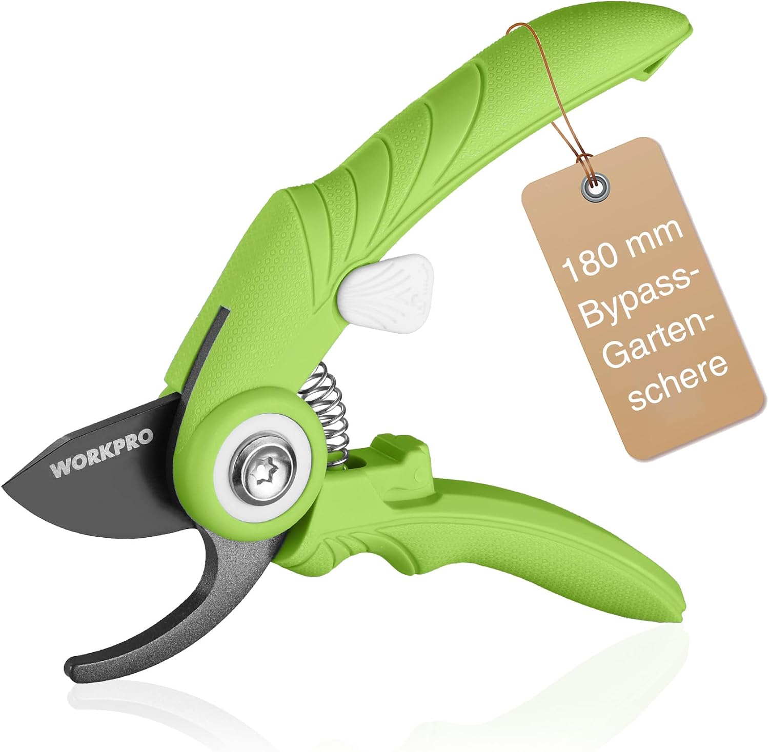 WORKPRO Bypass Gartenschere 180 mm, Pflanzenschere Baumschere Rosenschere für Frisches Holz , Klinge aus SK5-Stahl mit Antihaft-Beschichtung, Schneiddurchmesser 15 mm für Kleine Hände