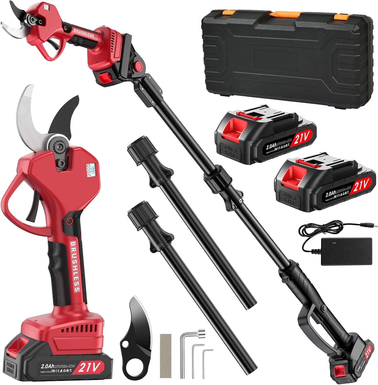 Akku Astschere, 50mm Elektrische Gartenschere für Makita, Bürstenloser Motor, LCD-Display, 2x2000mAh Batteries, Leistungsstark Leise, Professionelle Bürstenlose Gartenschere für Zweige, Sträucher