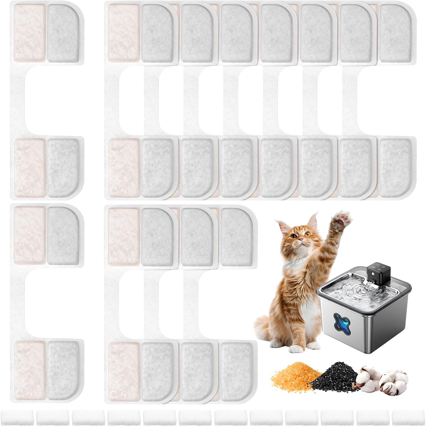 12 Packungen Katzenbrunnen Filter kompatibel mit FEELNEEDY FN-W17 3,2 L Katzenbrunnen, inkl. 12 Aktivkohlefilter Cat Fountain Filter und 12 Schwämme für Pumpe