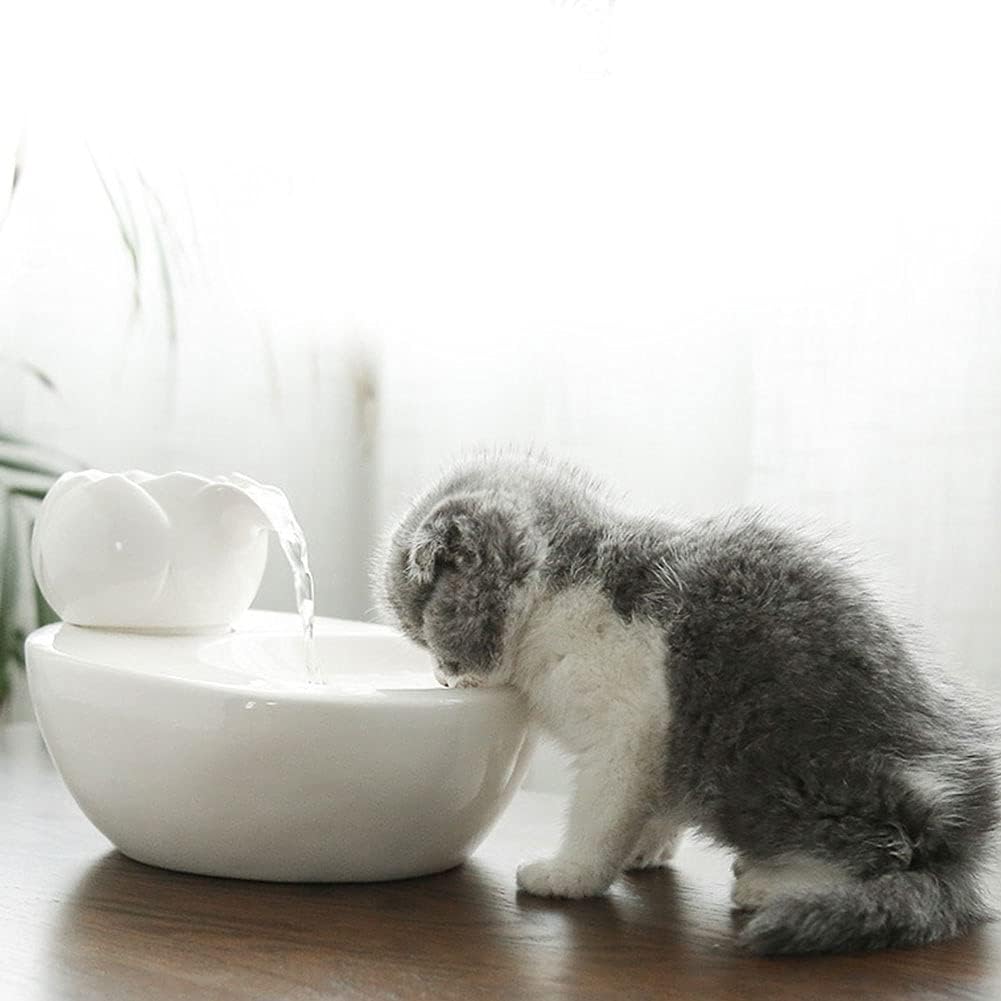 Jauhmui Katzenbrunnen Trinkbrunnen für Katze Lotus Keramik Pet Wasserspender(Rosa)