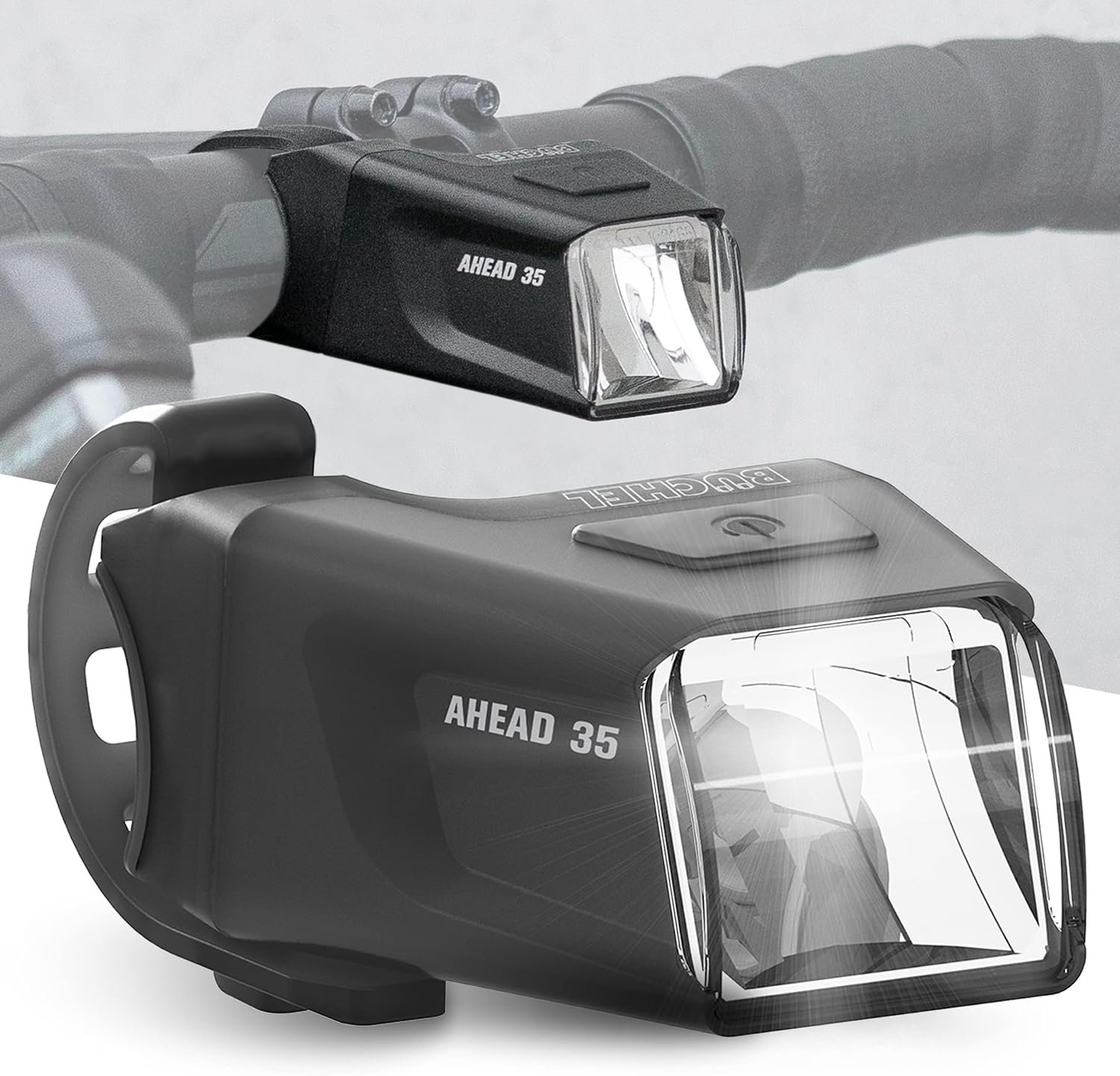 Büchel Ahead Frontlicht I 35/15 Lux Design genau mittig am Lenker StVZO zugelassen und Regenfest LED Fahrradbeleuchtung Fahrradlampe Vorne, Fahrrad Licht, Front, Schwarz
