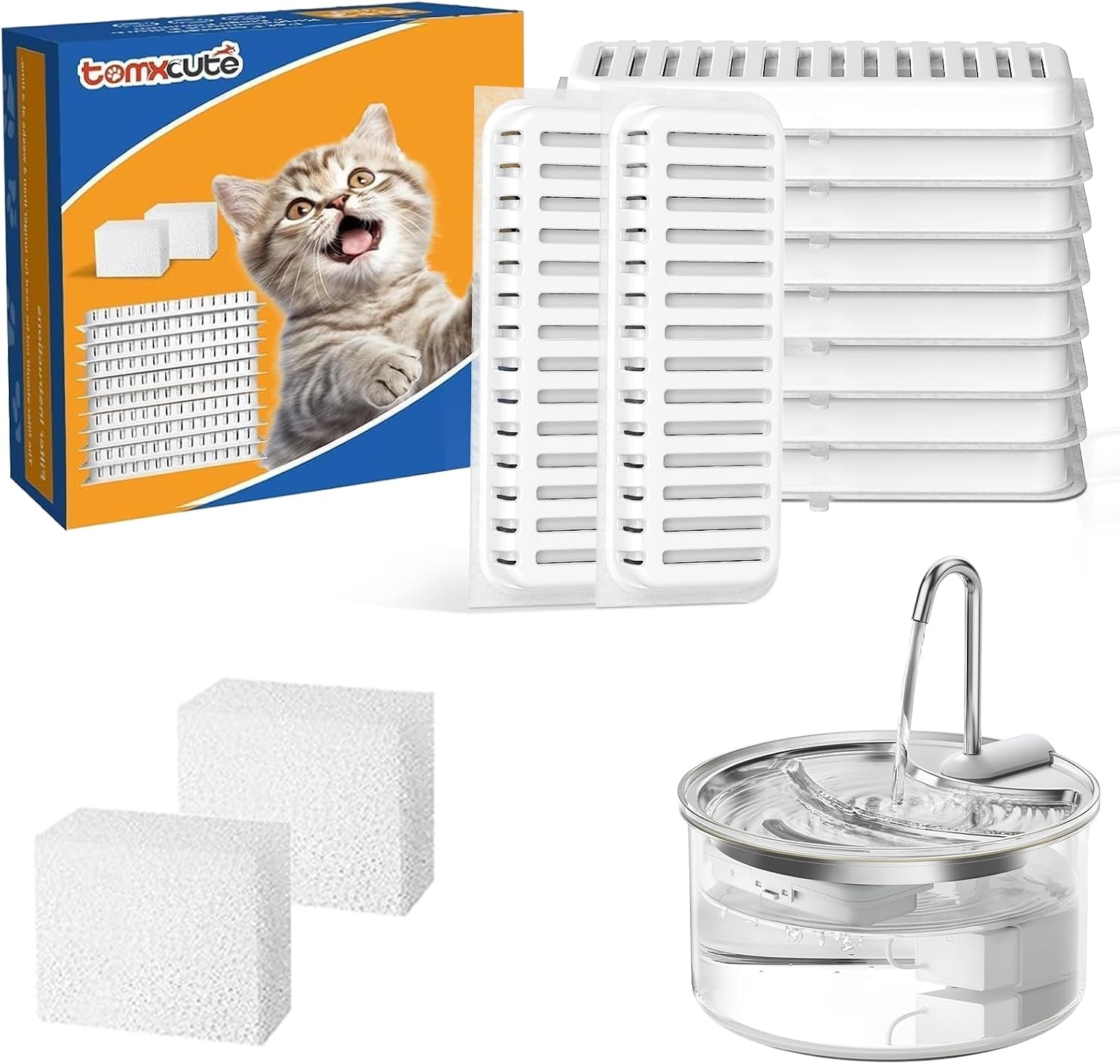 TOMXCUTE Katzenbrunnen Glas 2,5L mit 360° Sichtfenster