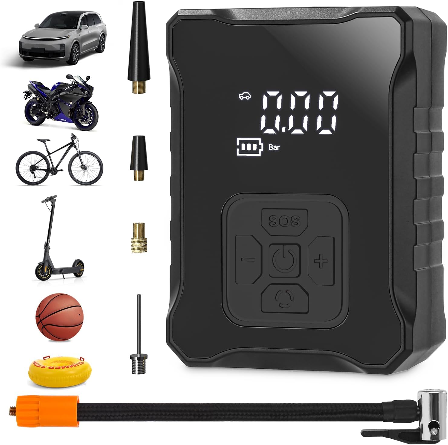 Elektrische Luftpumpe, 150PSI Mini Luftkompressor mit Digital LED Anzeige & LED Licht, 3600mAh Akku tragbare Fahrradpumpe für Auto, Fahrrad, Motorrad, Basketball, Fußball