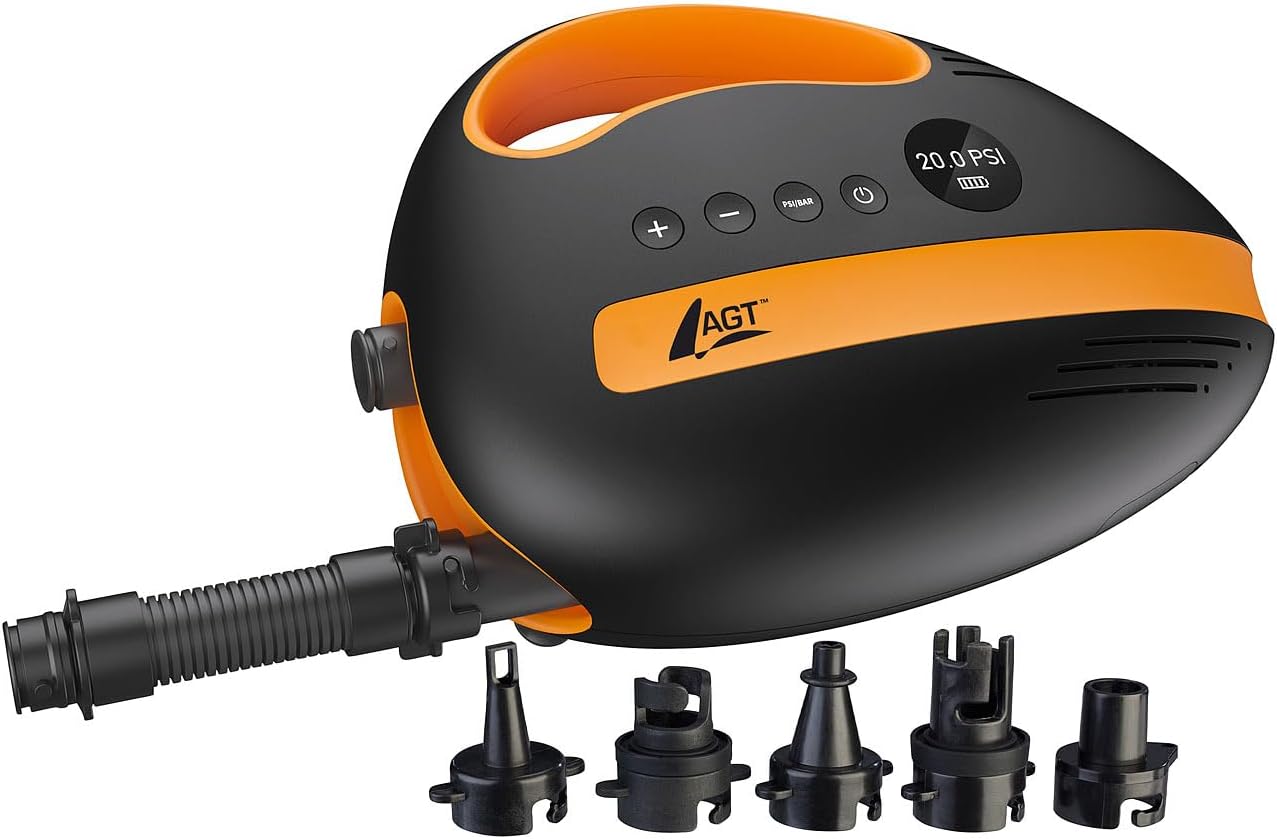 AGT SUP Akku Pumpe: Akku-Luftpumpe für SUP-Boards, 350 l/Min., 3X 4.000 mAh, USB, 12 V (Kompressor, Elektrische Pumpe, Accu)