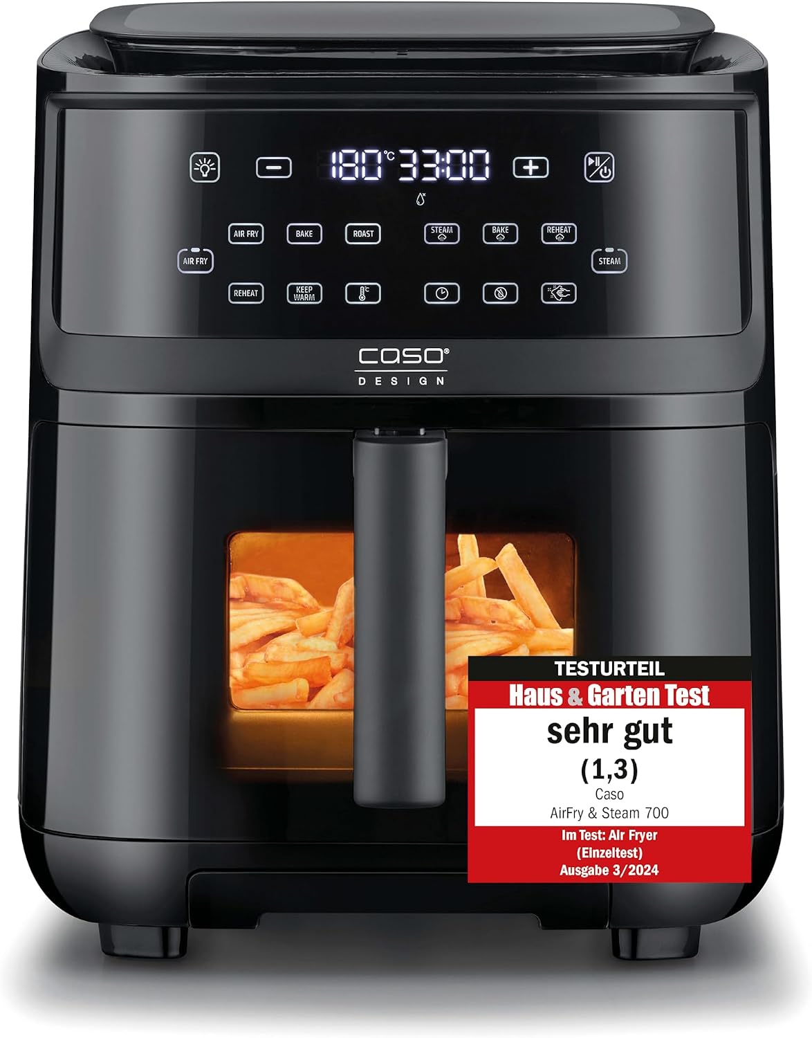 CASO AirFry & Steam 700 - Heißluftfritteuse und Dampfgarer - Testurteil: Sehr Gut, extra großes Korbvolumen 7 Liter, Dampfgarer & Airfryer, Fritteuse ohne Öl/Fett