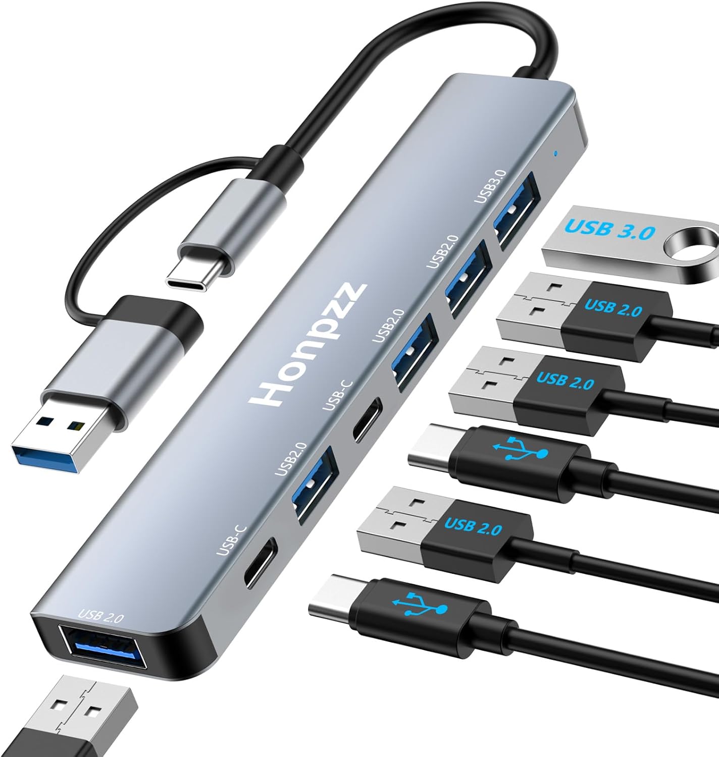 USB C Hub,8 in 2 USB Hub 3.0 usb Verteiler Multiport Adapter mit SD&TF Kartenleser,usb Adapter mit 1*USB 3.0 5Gbps,3*USB 2.0,2*USB-C,Docking station für MacBook/Surface/XPS/PC/Galaxy/Windows/Linux etc