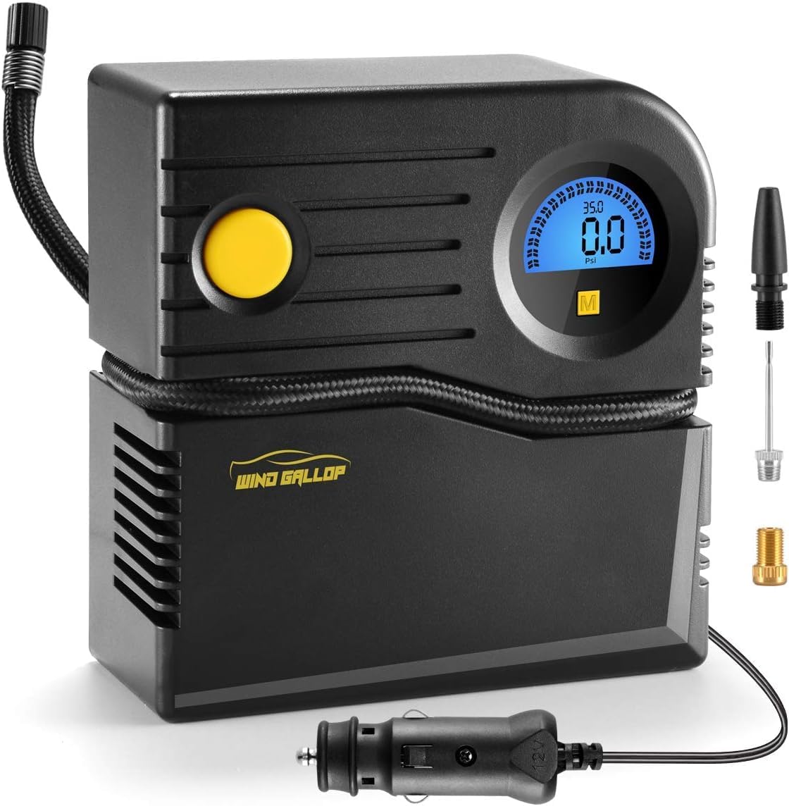 WindGallop Mini 12v Kompressor Auto Luftpumpe Autoreifen Pumpe Reifen Pumpe für Auto Elektrische Luftkompressor Digitaler Reifenfüller mit Reifendruckmesser und Ventiladaptern (Blau)