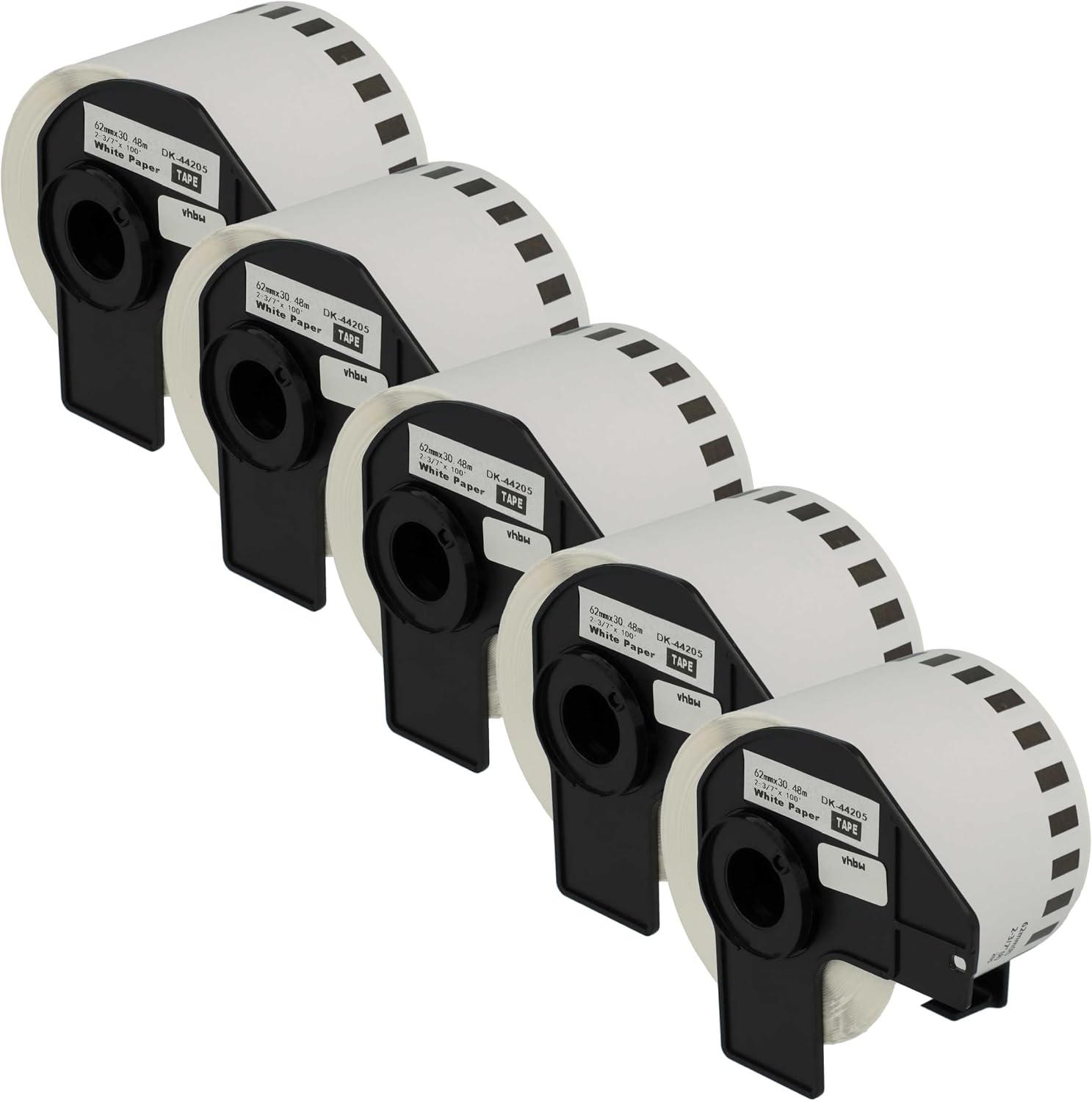 vhbw 5x Etiketten-Rolle mit Halter 62mm x 30,48m (1 Etikette) Ersatz für Brother DK-44205 für Etiketten-Drucker - Premium, Wiederablösbar