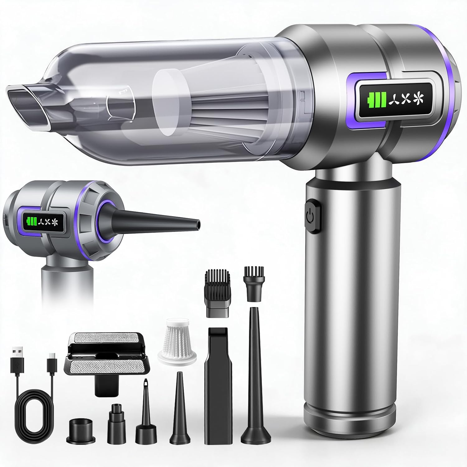 Handstaubsauger Akku 28000Pa, 4-in-1 Auto Mini Staubsauger