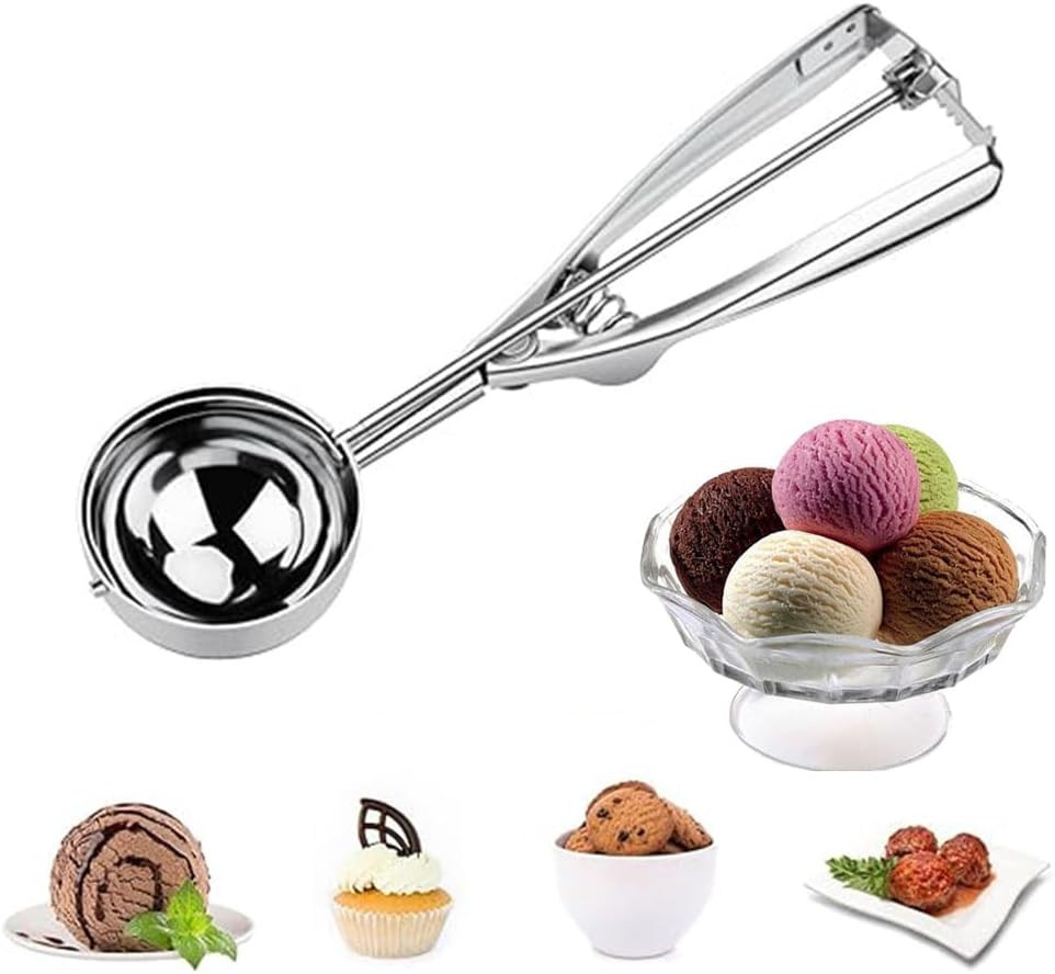 Eisportionierer Edelstahl 6 cm, Eislöffel Portionierer mit Auslöser und Komfortablem Griff Für Eiscremekugel Kartoffelpüree Plätzchen Kuchen Teig Backen Melonenkugel