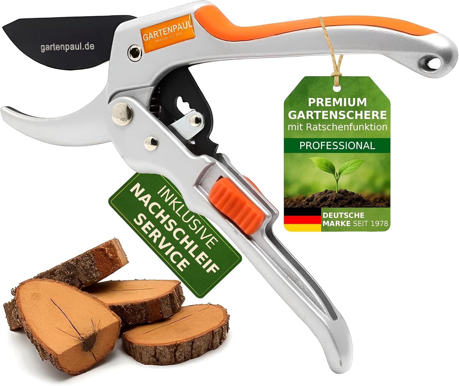 Gartenschere Premium mit Ratsche, inkl. Nachschleifservice