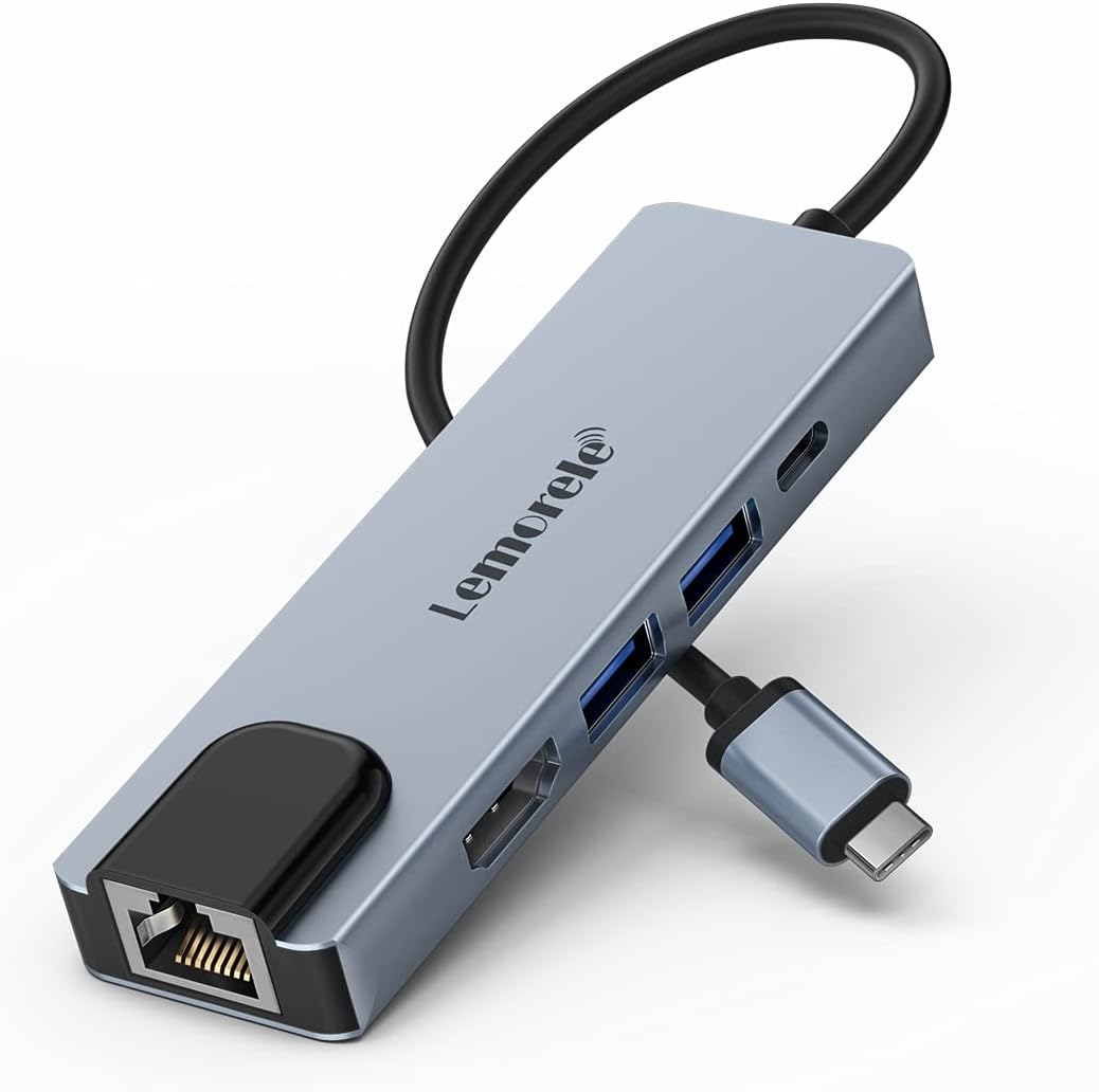 Lemorele USB-C Hub 5-in-1 mit HDMI, 100Mbps Ethernet, USB 3.0 und PD-Laden
