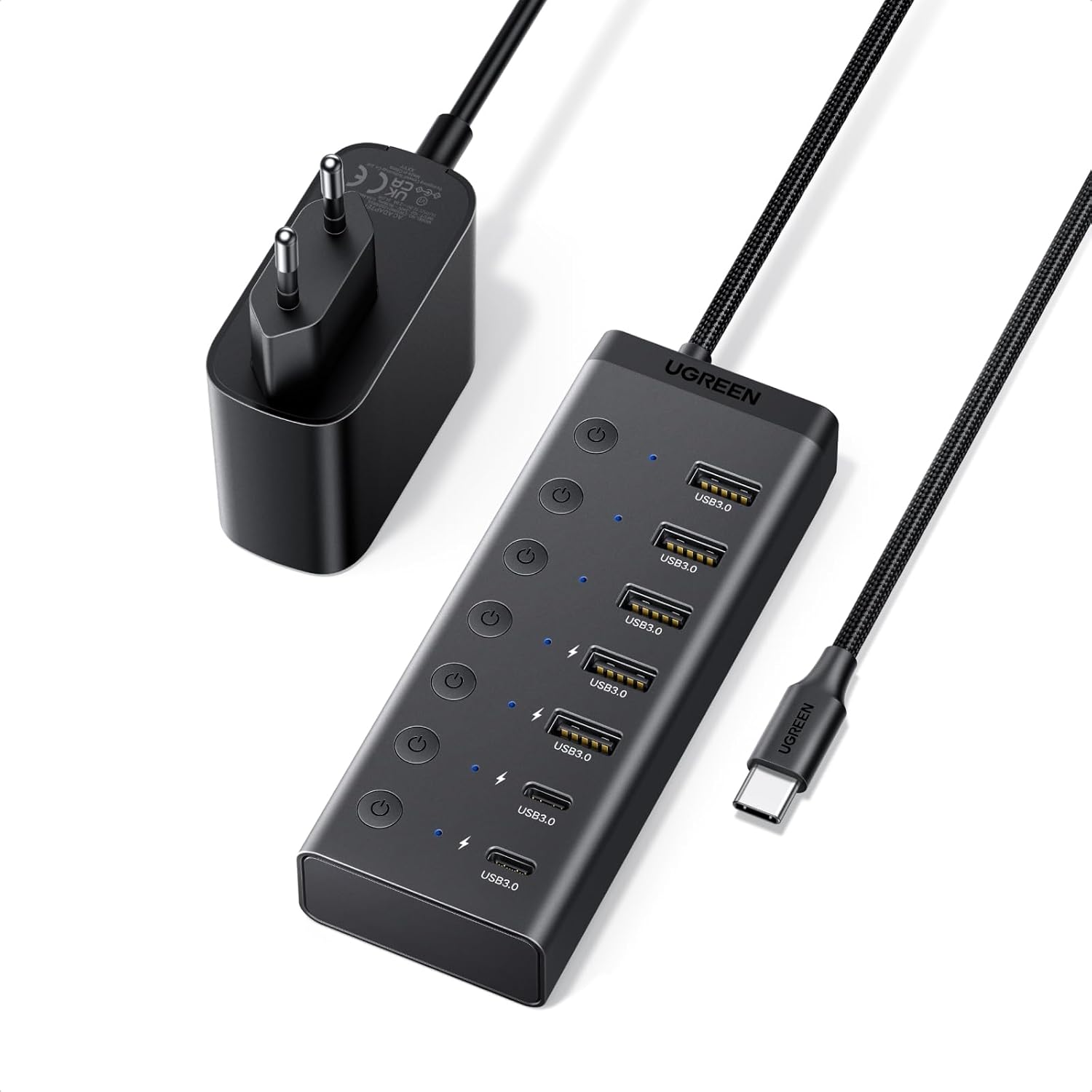 UGREEN 7-Port USB Hub, USB 3.0 Hub 5Gbps, USB Adapter mit 12V Netzteil