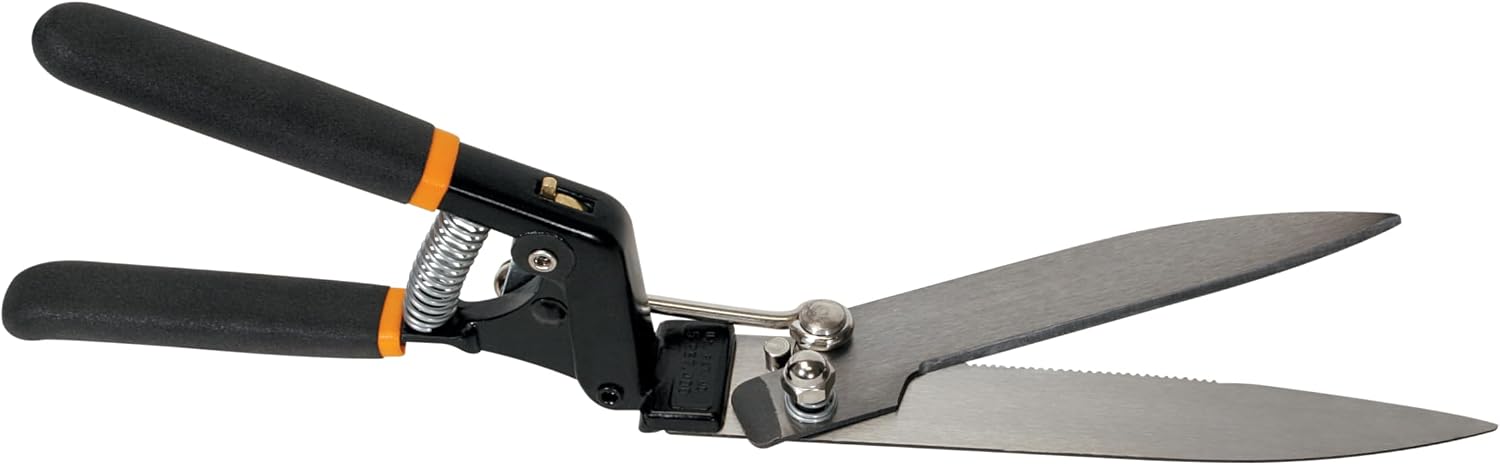 Fiskars Power-Lever Grasschere – 12,7 cm gezackte Klinge Gras- und Pflanzenschere – Gartengeräte – Orange/Schwarz