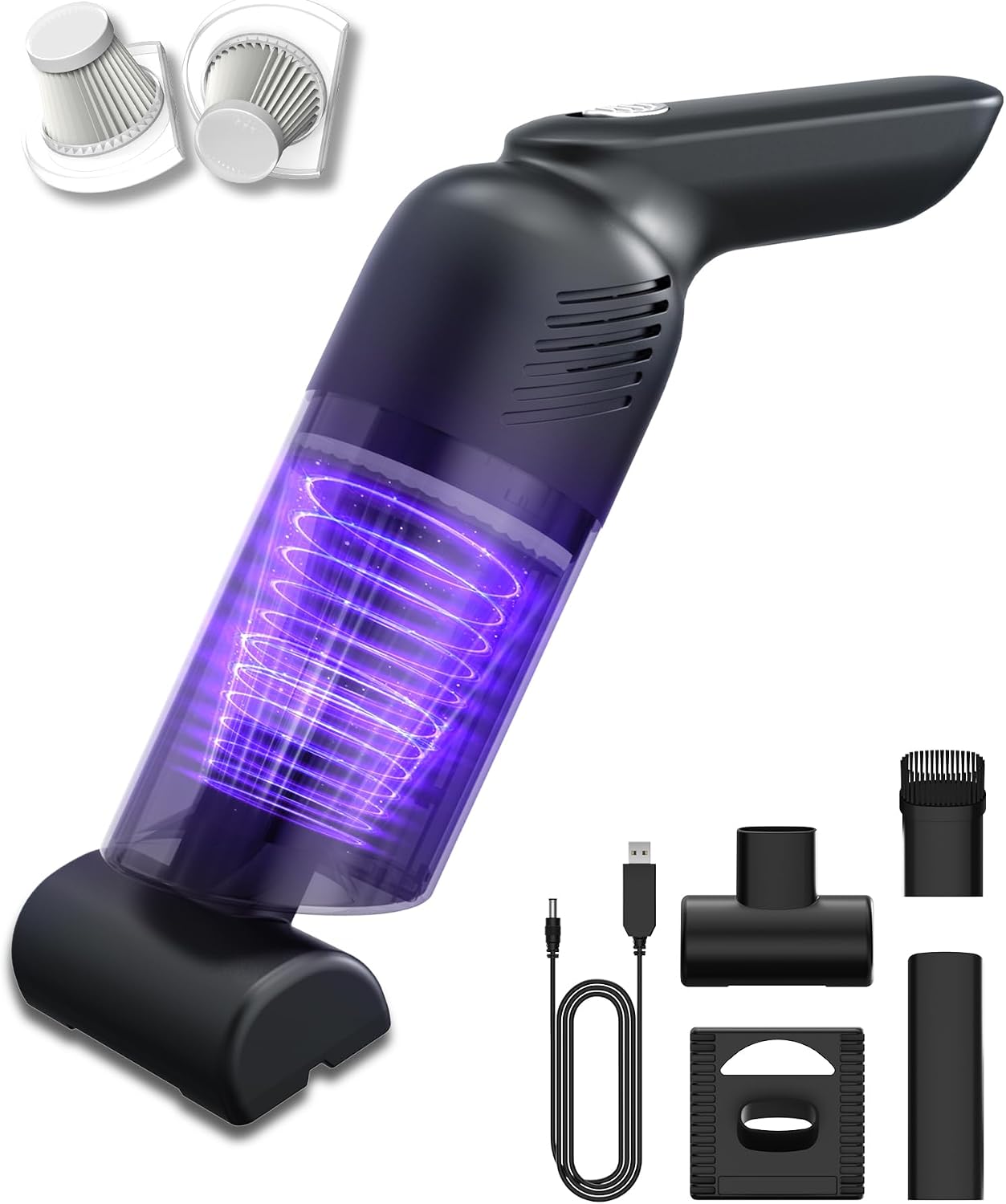 Handstaubsauger,12000Pa Handstaubsauger Akku,Mini-Luftgebläsepumpe mit 2 Waschbar HEPA-Filter,Tragbarer Staubsauger für 4 Saugaufsätze,Für Auto,Haus,Tierhaar,Bürotisch, Tastaturen