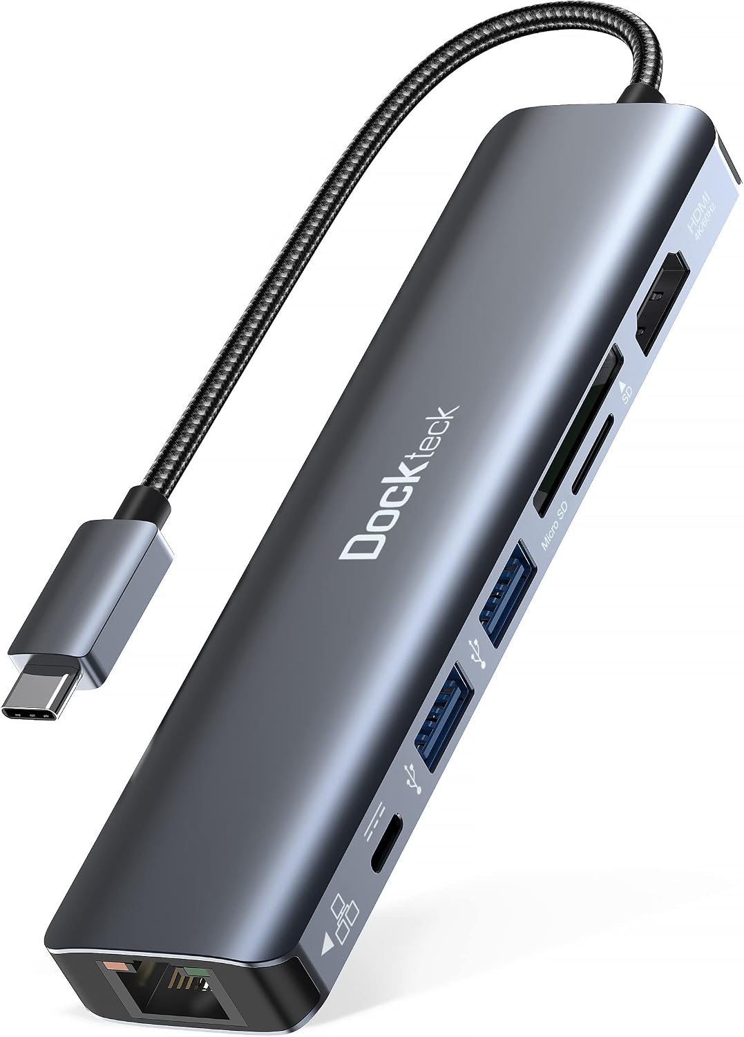 USB C Hub Dockteck 7-in-1 USB C Adapter 4K 60Hz HDMI USB-3.0 100W PD RJ45