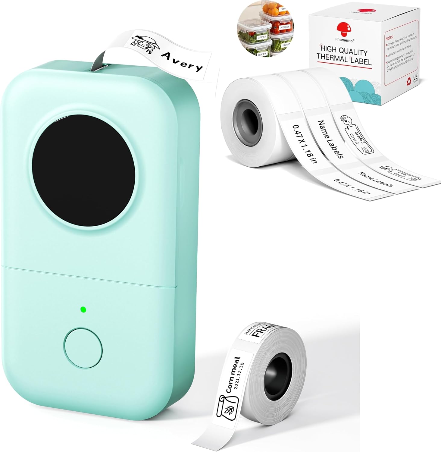 Phomemo D30 Etikettendrucker, Bluetooth Etikettiergerät für Büro, Schule, Zuhause, Küche, mit 3 Rollen weißen Etikett(12mm × 30mm) und 1 Rolle weißen Etiketten(12mm × 40mm)