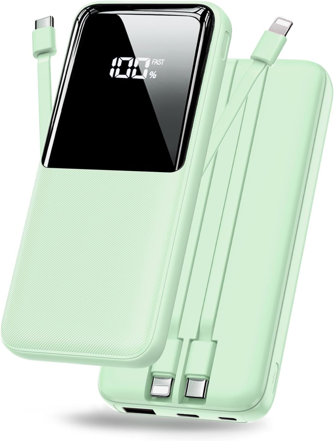 Power Bank 26800mAh, USB C Powerbank Schnellladen mit 2 integrierte Kabel
