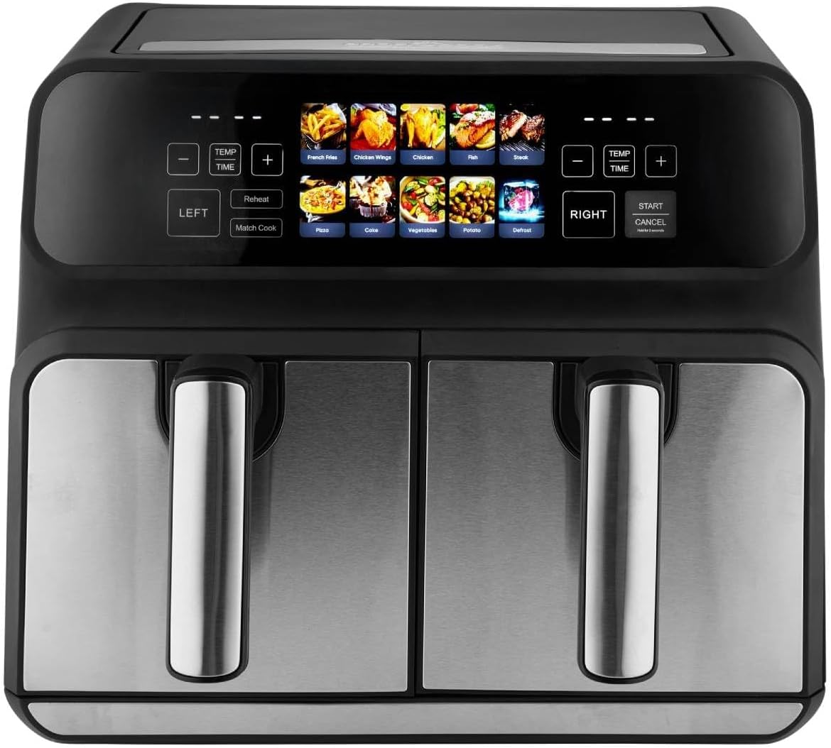 ProfiCook Heißluftfritteuse 2 Kammern | 8L Heißluft Fritteuse Doppelkammer | kein Öl oder Fett | Air Fryer m. Color-Display | Doppel Heißluft-Fritteuse 2200 Watt | Airfryer XXL | PC-FR 1287 H