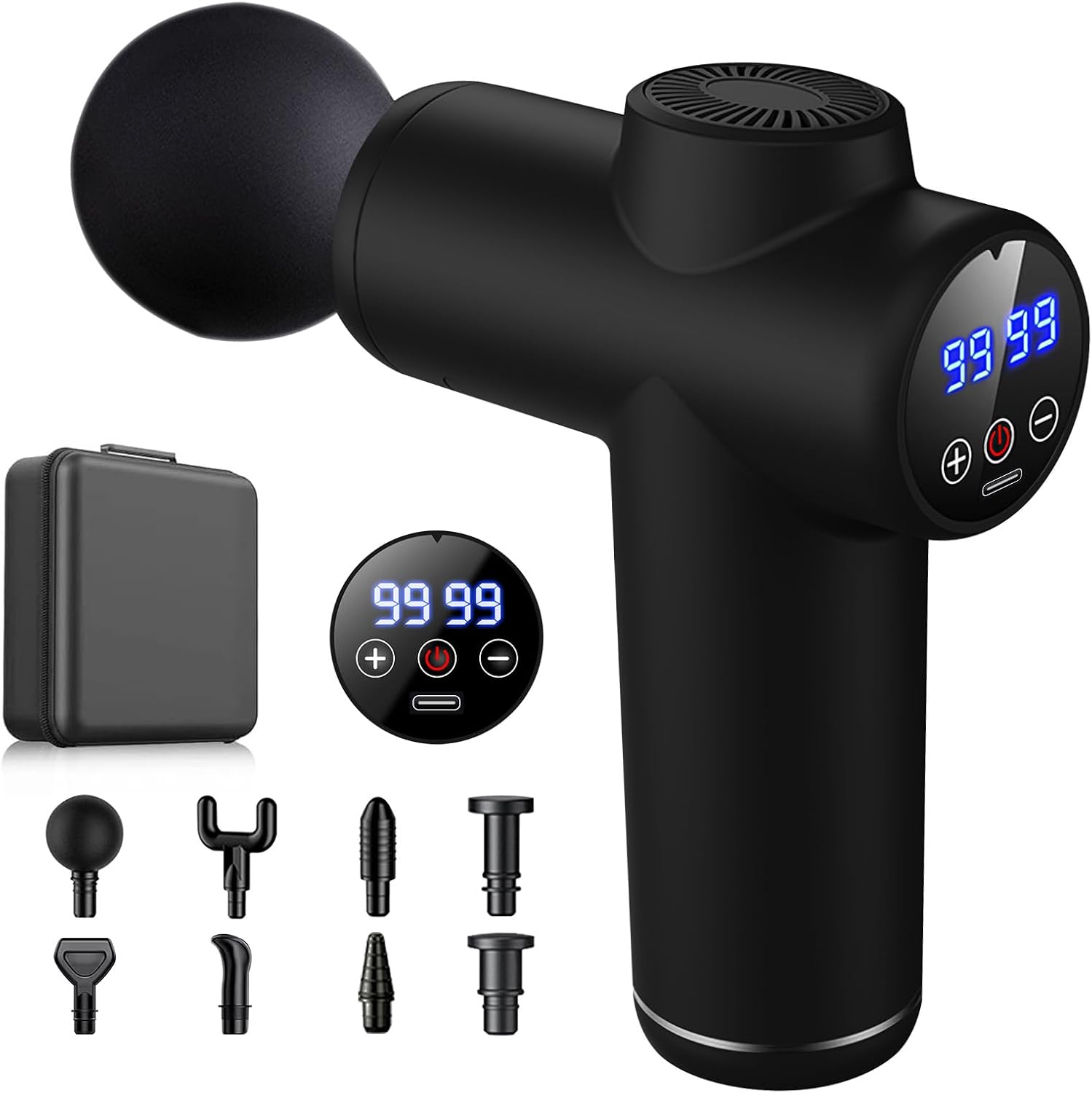 Mini Massagepistole,99 Geschwindigkeiten,8 Köpfen,LCD Touchscreen