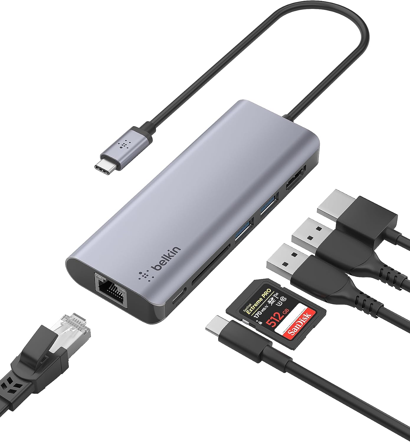 Belkin USB-C-Hub, 11-in-1-MultiPort-Adapter-Dock mit 4K-HDMI, DisplayPort, VGA, und 100 W zum Laden, 3x USB A, Gigabit-Ethernet, SD, MicroSD, 3,5-mm-Klinke für Geräte wie MacBook* Pro, Air, XPS