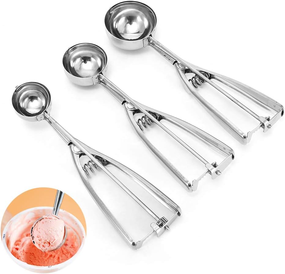 Eisportionierer Edelstahl, Keksportionierer Set 3 Stück Eisportionierer Edelstahl Eislöffel mit Auslöser für Eiscreme Plätzchen Kuchen Teig