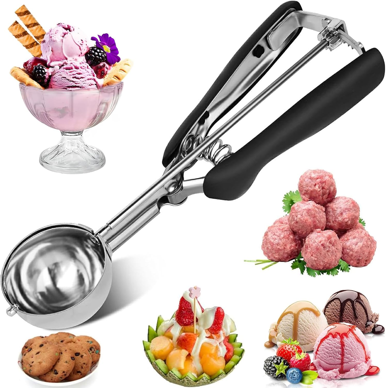 Eisportionierer Edelstahl 5cm, Eislöffel Portionierer 45ml Eiskugelportionierer, Eisportionierer Klein Teigportionierer, Ice Cream Scoop für Eiscremekugel, Melone, Fleischbällchen, Teig, Reis