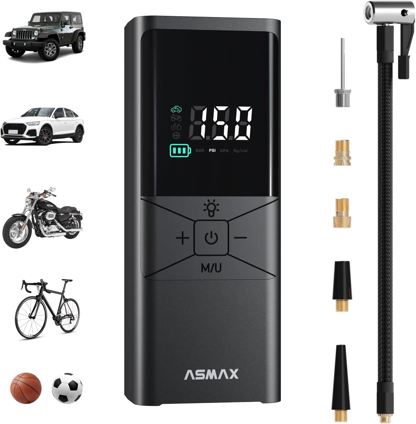 ASMAX T40 Elektrische Luftpumpe 150PSI/10,3Bar, Kabellose Akku Fahrradpumpe