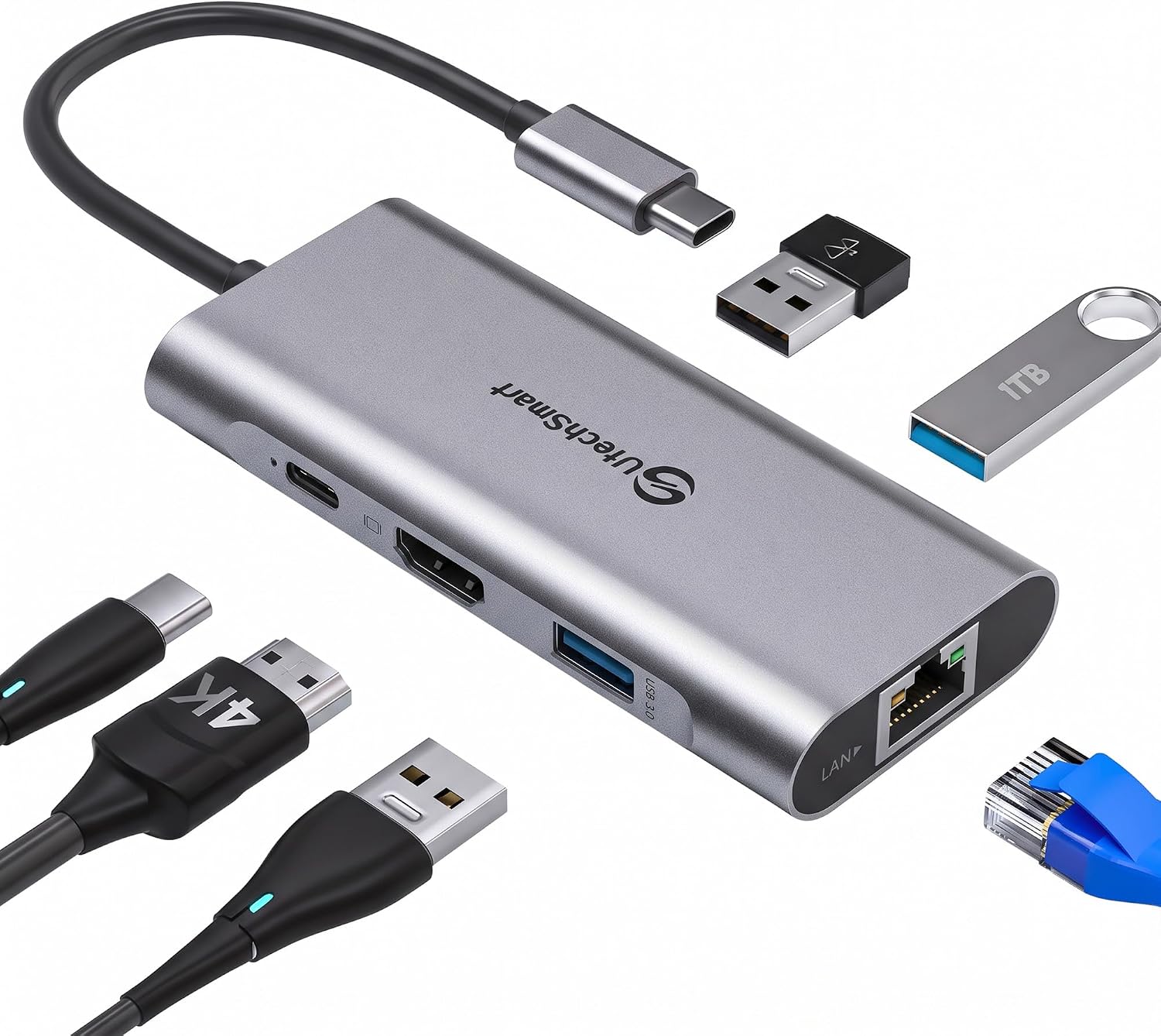 UtechSmart USB C Hub, 6 in 1 HDMI Dock mit Ethernet & 100W PD 4K