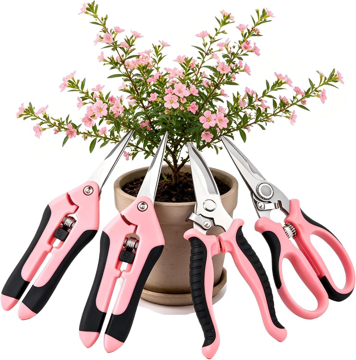 4 Stück Gartenschere Set, Edelstahl Rosenschere und Blumenschere für Präzises Schneiden, Ergonomische Bypass Pflanzenschere mit Feststellgriff, Ideal für Rosen, Äste, Hecken und Bonsai
